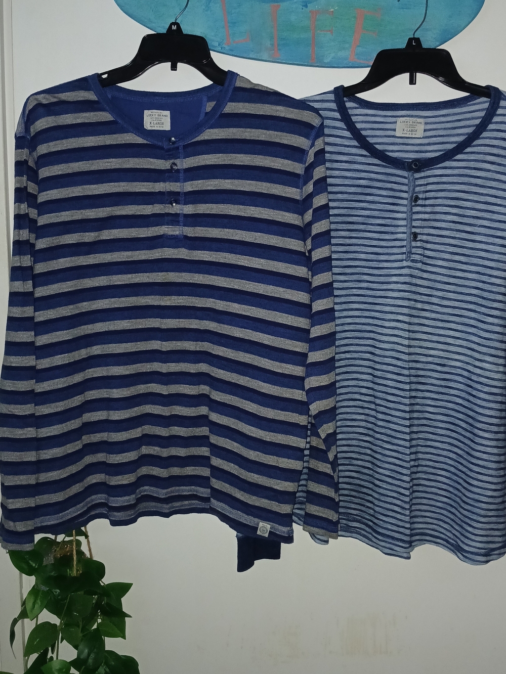 2 Lucky Brand Blue and Gray Striped Long Sleeve Shirts XL Soft Cotton
